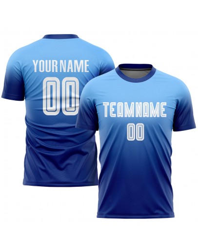 Best Pro Custom Light Blue White-Royal Sublimation Fade Fashion Soccer Uniform Jersey