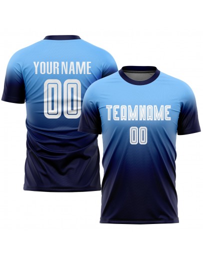 Best Pro Custom Light Blue White-Navy Sublimation Fade Fashion Soccer Uniform Jersey