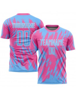 Best Pro Custom Pink Light Blue-White Sublimation Soccer Uniform Jersey