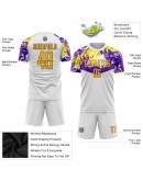 Best Pro Custom White Gold-Purple Sublimation Soccer Uniform Jersey