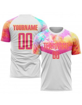 Best Pro Custom White Pink-Gold Sublimation Soccer Uniform Jersey