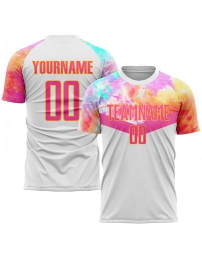 Best Pro Custom White Pink-Gold Sublimation Soccer Uniform Jersey