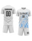Best Pro Custom White Black-Light Blue Sublimation Soccer Uniform Jersey