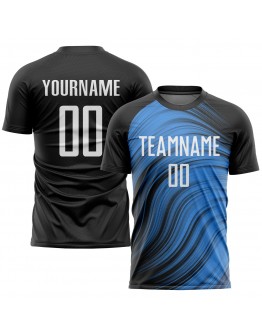 Best Pro Custom Light Blue White-Black Sublimation Soccer Uniform Jersey