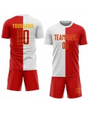 Best Pro Custom White Red-Gold Sublimation Split Fashion Soccer Uniform Jersey