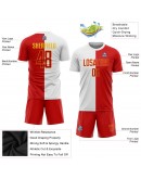 Best Pro Custom White Red-Gold Sublimation Split Fashion Soccer Uniform Jersey