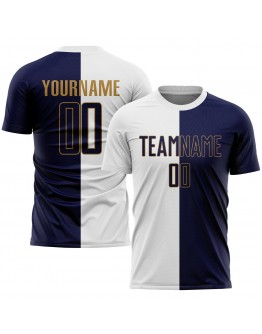 Best Pro Custom White Navy-Old Gold Sublimation Split Fashion Soccer Uniform Jersey