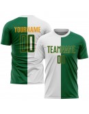 Best Pro Custom White Kelly Green-Gold Sublimation Split Fashion Soccer Uniform Jersey