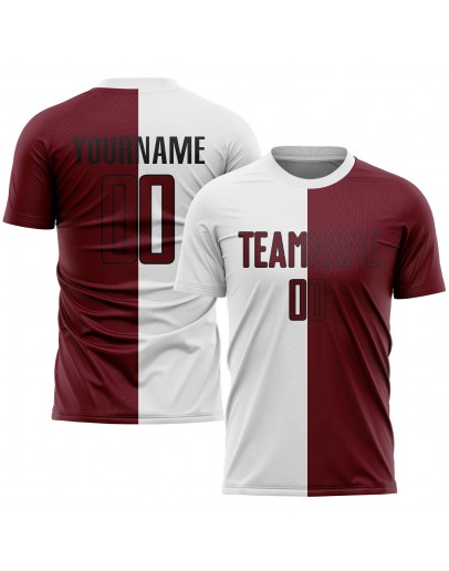 Best Pro Custom White Crimson-Black Sublimation Split Fashion Soccer Uniform Jersey