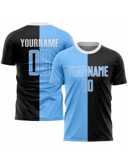 Best Pro Custom Black Light Blue-White Sublimation Split Fashion Soccer Uniform Jersey