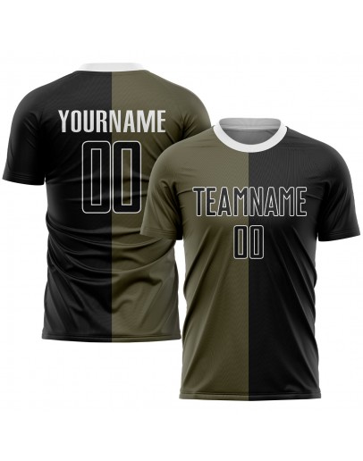 Best Pro Custom Olive Black-White Sublimation Split Fashion Salute To Service Soccer Uniform Jersey