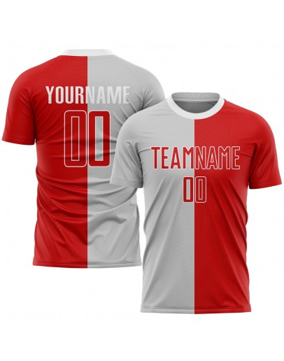 Best Pro Custom Gray Red-White Sublimation Split Fashion Soccer Uniform Jersey