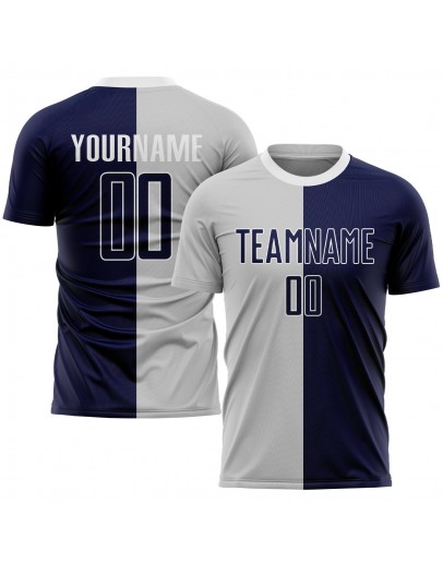 Best Pro Custom Gray Navy-White Sublimation Split Fashion Soccer Uniform Jersey