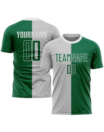 Best Pro Custom Gray Kelly Green-White Sublimation Split Fashion Soccer Uniform Jersey