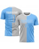 Best Pro Custom Gray Light Blue-White Sublimation Split Fashion Soccer Uniform Jersey