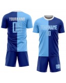 Best Pro Custom Royal Light Blue-White Sublimation Split Fashion Soccer Uniform Jersey