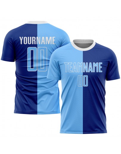 Best Pro Custom Royal Light Blue-White Sublimation Split Fashion Soccer Uniform Jersey