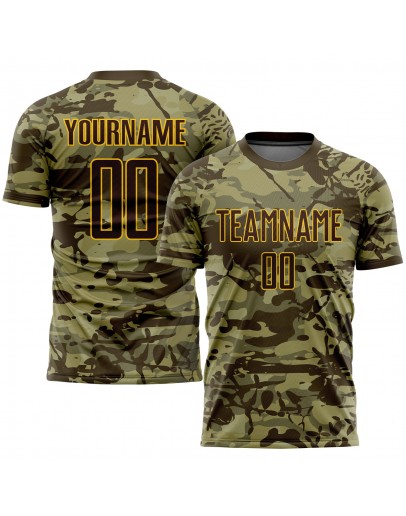 Best Pro Custom Camo Brown-Gold Sublimation Salute To Service Soccer Uniform Jersey