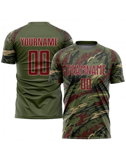 Best Pro Custom Olive Crimson-Vegas Gold Sublimation Salute To Service Soccer Uniform Jersey
