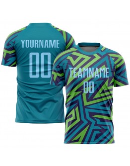 Best Pro Custom Teal Light Blue-Kelly Green Sublimation Soccer Uniform Jersey