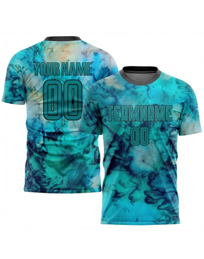 Best Pro Custom Tie Dye Aqua-Black Sublimation Soccer Uniform Jersey
