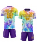 Best Pro Custom Tie Dye Gold-Purple Sublimation Soccer Uniform Jersey