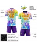 Best Pro Custom Tie Dye Gold-Purple Sublimation Soccer Uniform Jersey