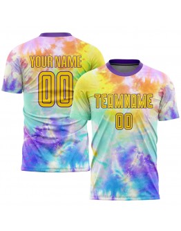 Best Pro Custom Tie Dye Gold-Purple Sublimation Soccer Uniform Jersey