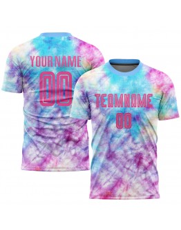 Best Pro Custom Tie Dye Pink-Light Blue Sublimation Soccer Uniform Jersey