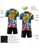 Best Pro Custom Tie Dye Gold-Black Sublimation Soccer Uniform Jersey