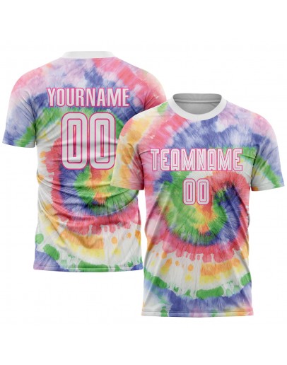 Best Pro Custom Tie Dye White-Pink Sublimation Soccer Uniform Jersey