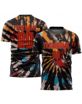Best Pro Custom Tie Dye Red-Old Gold Sublimation Soccer Uniform Jersey