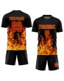 Best Pro Custom Black Red-Gold Flame Sublimation Soccer Uniform Jersey