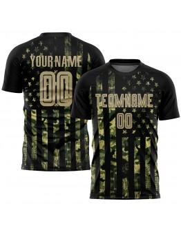 Best Pro Custom Olive Vegas Gold-Black American Flag Fashion Sublimation Salute To Service Soccer Uniform Jersey