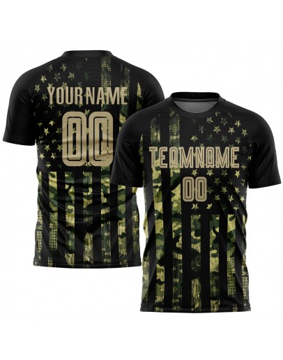 Best Pro Custom Olive Vegas Gold-Black American Flag Fashion Sublimation Salute To Service Soccer Uniform Jersey