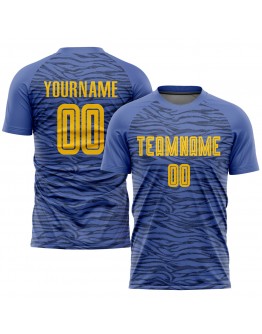 Best Pro Custom Light Blue Gold-Black Third Sublimation Soccer Uniform Jersey