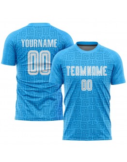 Best Pro Custom Light Blue White Home Sublimation Soccer Uniform Jersey