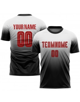Best Pro Custom White Red-Black Sublimation Fade Fashion Soccer Uniform Jersey
