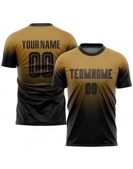 Best Pro Custom Old Gold Black Sublimation Fade Fashion Soccer Uniform Jersey