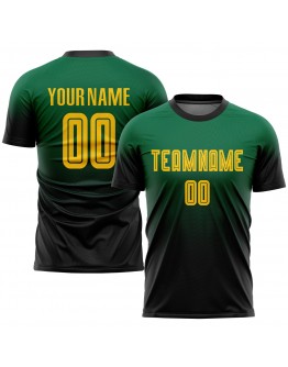 Best Pro Custom Kelly Green Gold-Black Sublimation Fade Fashion Soccer Uniform Jersey
