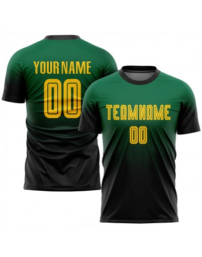 Best Pro Custom Kelly Green Gold-Black Sublimation Fade Fashion Soccer Uniform Jersey