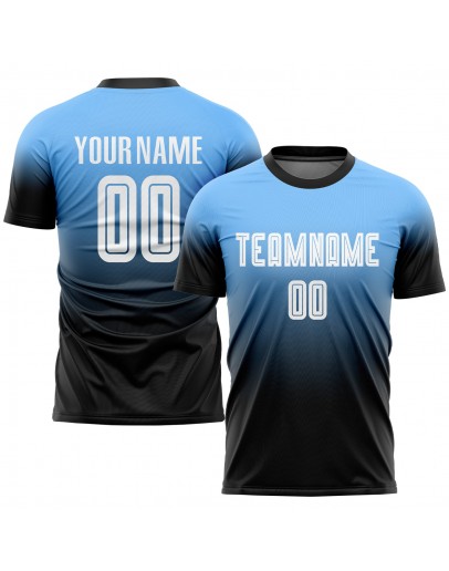 Best Pro Custom Powder Blue White-Black Sublimation Fade Fashion Soccer Uniform Jersey