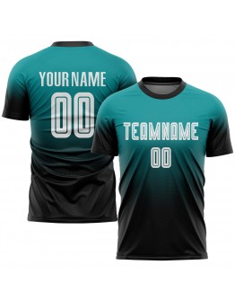 Best Pro Custom Aqua White-Black Sublimation Fade Fashion Soccer Uniform Jersey